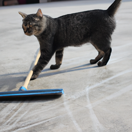 a cat sweeping the floor
